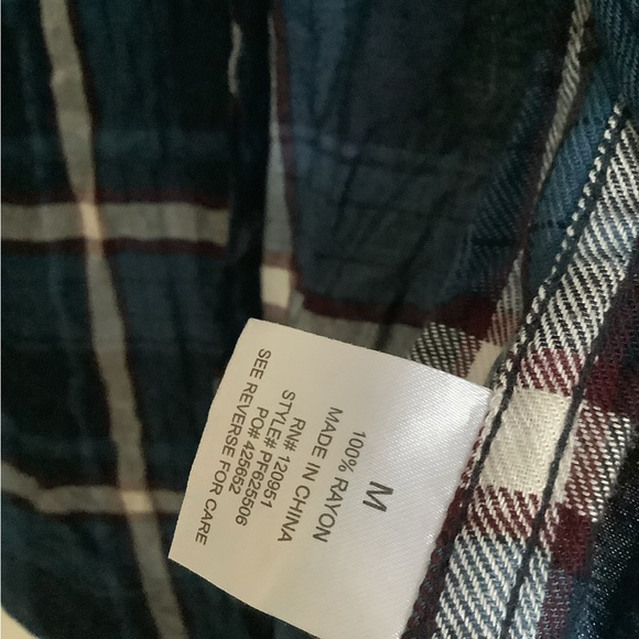 NWT Pink Rose Plaid Tunic Top Teal White Button Down Long Sleeve M - Picture 4 of 5